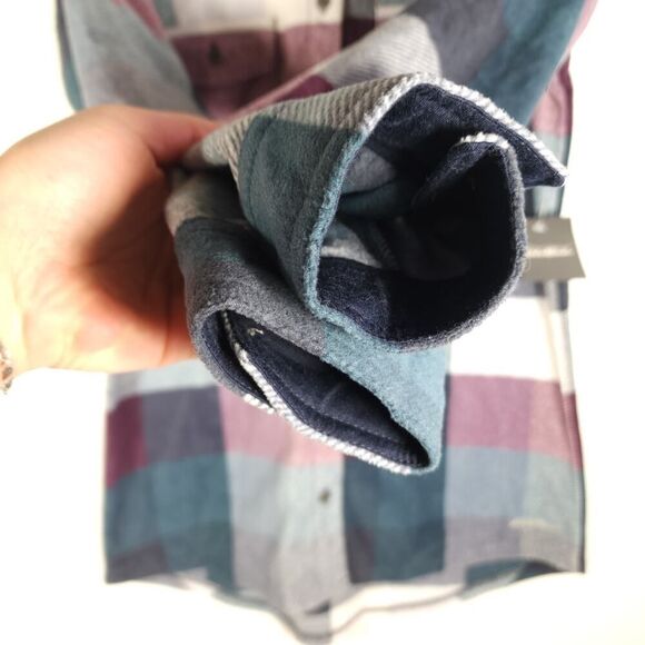 Eddie Bauer Women's Sz Small Multicolor Plaid Fleece Flannel Button Down Shirt - Picture 7 of 11